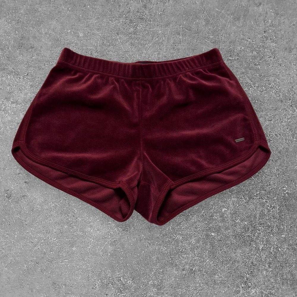 Hollister Co Burgundy Velour Shorts Womens XS Red Velvet Lounge Dolphin Hem